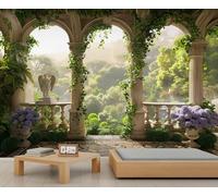 FACADUP Garden Terrace Scenery Wall Murals Vintage Garden Murals Arch Terrace Wallpaper for Bedroom Office 99" x 66" Artwork Background Wall Stickers (Not Self-Adhesive)