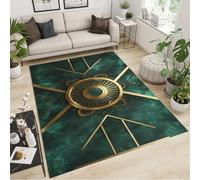 FACADUP Golden Green Rug 80x150cm Kitchen Rug Modern Luxury Dark Green Rug, Unique Gold Plated Texture Rug, Non-slip Entryway Doormat Contemporary Throw Floor Mat for Room Coffee Chair Rug