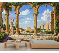FACADUP Greece Palace Garden Wall Murals Stone Arch Murals Greece Statues Wallpaper for Bedroom Office 99" x 66" Artwork Background Wall Stickers (Not Self-Adhesive)
