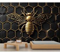 FACADUP Honey Bee Murals Geometric Honeycomb Wall Murals Luxury Gold Bee Wallpaper for Kids Room Bedroom 400x280cm Home TV Sofa Background Wall Decor (Not Self-Adhesive)