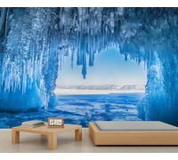 FACADUP Ice and Snow White World Murals Blue Icicles Ice Cones Wall Art Decor Ice Cave Wallpaper for Living Room Office 490x350cm Artwork Background Wall Stickers (Not Self-Adhesive)