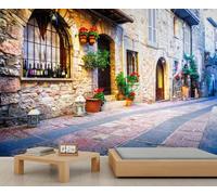 FACADUP Italian Street Murals, European City Scenery Wallpaper Medieval Italy Town Wall Murals for Bedroom Living Room 450x300cm Adhesive Large Wallpaper Stickers (Not Self-Adhesive)