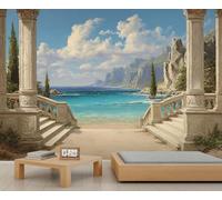 FACADUP Italy Scenery Mural for Living Room Mediterranean Murals Costal Sea Views Wallpaper for Company Office 170" x 118" Artwork Background Wall Stickers (Not Self-Adhesive)