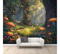 FACADUP Mushroom Forest Murals, Dreamy Colorful Jungle Wallpaper Wall Murals Trees Weeds Mushrooms Wallpaper for Living Room Office 250x175cm Home TV Sofa Background Wall Decor (Not Self-Adhesive)