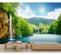 FACADUP Nature Landscapes Murals, Mountain Lake Waterfall Forest Wall Murals, Scenic Wallpaper for Bedroom Living Room 300x240cm Artwork Background Wall Stickers (Not Self-Adhesive)