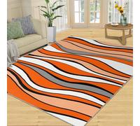 FACADUP Orange Ripple Rug 8x10ft Big Rug for Living Room Bright Orange Abstract Wavy Stripe 240x305cm Rugs with Anti-Slip Stain Resistant Rug for Bedroom Runner Rugs for Hallway