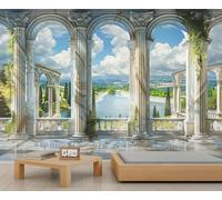 FACADUP Palace Castle Murals Garden Terrace Murals Roman Building Pillar Wallpaper for Kids Room Bedroom 99" x 66" Artwork Background Wall Stickers (Not Self-Adhesive)