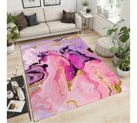 FACADUP Pink Marble Rug 120x170cm Kids Rugs Abstract Marble Pink Rugs, Boho Elegant Light Pink Purple Area Rugs, Soft Machine Washable Rugs for Teen Boys Girls Kids Room Non - Slip Home Decor