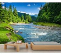 FACADUP Plateau Forest Murals, Natural Jungle Streams Wall Mural Wallpaper, Natural Scenery Wallpaper for Bedroom Living Room 200x140cm Artwork Background Wall Stickers (Not Self-Adhesive)