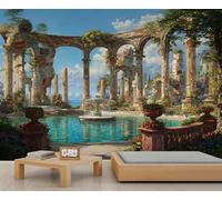 FACADUP Royal Garden Mural for Bedroom Castle Ruins Murals Europe Architecture Wallpaper for Living Room Office 137" x 96" Home TV Sofa Background Wall Decor (Not Self-Adhesive)