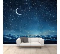 FACADUP Starry Sky Murals, Stars and Moon in Night Sky Wall Murals, Galaxy Backdrop Wallpaper for Bedroom Living Room Decor 280x200cm Fantasy Background Wall Decorative (Not Self-Adhesive)