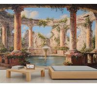 FACADUP Terrace Garden Large Wall Murals Castle Ruins Murals Garden Architecture Pillars Wallpaper for Living Room Bedroom 158" x 110" Adhesive Large Wallpaper Stickers (Not Self-Adhesive)