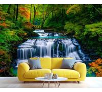 FACADUP Tropical Rainforest Mural, Forest Waterfalls Wall Mural, Jungle Scenery Wallpaper for Living Room Bedroom Decor 150x105cm Nature Wilderness Scenic Decorative (Not Self-Adhesive)