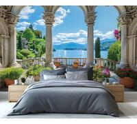 FACADUP Vintage Terrace Murals Costal City Scenery Murals Seaside Coast Wallpaper for Kids Room Bedroom 99" x 66" Artwork Background Wall Stickers (Not Self-Adhesive)