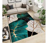 FACADUP Washable Rug 150x180cm Rugs for Bedroom White and Emerald Green Rug, Luxurious Gilded Lotus Leaf Rug, Soft Comfort Low Pile Carpet for Nursery Classroom Dorm Study Office Room Decor