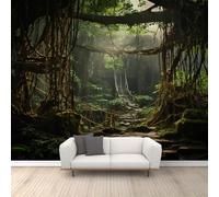 FACADUP Wilderness Jungle Murals, Green Tropical Forest Wall Murals Dark Strange Jungle Wallpaper for Bedroom Living Room 150x105cm Home TV Sofa Background Wall Decor (Not Self-Adhesive)