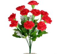 FACAIIO 10 Head Artificial Carnation Bouquet Silk Flowers for Home Decor Wedding Party Centrepieces Long Lasting Fake Floral Arrangement(Bright Red)