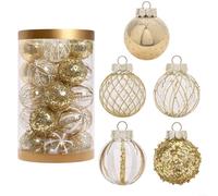 FACAIIO 25 Pieces Christmas Balls Distinct Pattern decor with A Flocking Texture About 26.8x16x18cm for Party and Holiday Decoration(White Gold)