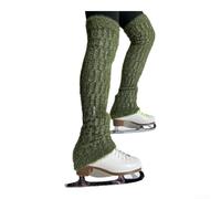 FACAIIO 45cm Fleece Long Skating Socks, High-Elastic Knit Cover Calves and Knees for Warmth Light for Warm-Ups Daily Practice Program Performances(green)