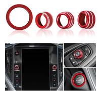 FACAIIO 4PCS Engine Start Stop Button Outer Ring Kit for Subaru Crosstrek Outback 22-25, Aluminum Alloy Red Trim Cover with Textured Grip, Easy Installation