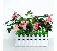 FACAIIO Artificial Flower Arrangement with Decorative Fence, 3 Silk Blooms for Living Room, Patio or Garden Decor, 34cm Flowers, 30x11.5cm Fence, White/Purple/Pink/Red