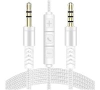 FACAIIO Auxiliary Cable 3.5mm Male to Male with Inline Microphone - Tinned Copper Wire for Hi Fi System Gaming Console Soundbar for iphone for ipad 1.2 Metre(White)