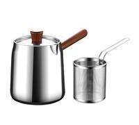 FACAIIO Deep Fryer Pan with Strainer Basket and Oil Drip Drainer Rack, 304 Stainless Steel Fry Pot for Chicken Wings, Seafood, French Fries, 15 cm Diameter, Wooden Handle