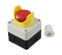 FACAIIO E-Stop Push Button Switch Station, Red Mushroom Self-Locking, AC220V 10A, IP65 Waterproof ABS Enclosure Industrial and Electrical Applications