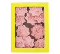 FACAIIO Eid Mubarak Cookie Cutters Set of 10, Safe Reusable for PP Biscuit Cutters Featuring Lantern Camel Star Moon Shapes Ramadan for Celebrations, Easy DIY Fondant, Pink