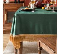 FACAIIO European Tassel Velvet Tablecloth Square Dinner Table Cover Retro Decoration Table Cloth Table Decoration & Accessories, dark green