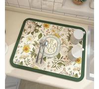 FACAIIO Fantasy Style Draining Mat, Super Absorbent Microfibre Dish Drying Mat with Non-Slip Rubber Backing, Heat Resistant Kitchen Counter Protector for Dishes and Glassware, 30x40cm(E)