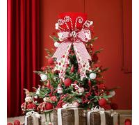 FACAIIO Foldable Christmas Tree Topper Hat with Bow and Candy Cane Ornaments for Holiday Decoration