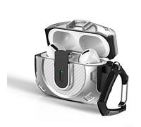 FACAIIO for airpods 4 Case Cover with Secure Locking Mechanism - Anti Scratch Silicone Feel Hard Shell - Portable Carabiner Hook Included - Travel Gym Office Use - Fits 5x5x2cm Device(Silver)