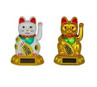 FACAIIO Gold Solar Powered Lucky Cat with Waving Paw and Gold Nugget, Maneki Neko for Home Office Car Decoration, No Batteries Required