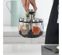 FACAIIO Kitchen Revolving Spice Rack with 6 Glass Bottles, 360 Rotating | Seasoning Tower Organizer for Countertop, Space Saving Storage Stand with Freshness Preservation Design for