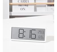 FACAIIO LCD Digital Wall Clock with Large Time, Date, Temperature and Humidity Display, USB or Battery Powered, Auto Daylight Saving Adjustment, Desk or Wall Mount, White