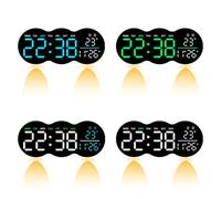 FACAIIO LED Wall Clock with Remote Control, Colour Changing Ambient Light, Time Temperature Date Week Display, Adjustable Brightness for Living Room Office Bedroom