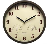 FACAIIO Silent Wall Clock With Temperature Humidity Meter Weatherproof Garden Patio Pool Decor(Dark brown)