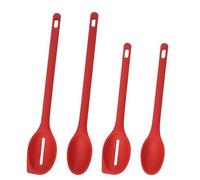 FACAIIO Silicone Serving Spoons Set with Long Handle for Salad for Mixing and Cooking, Heat Resistant Non-Scratch Kitchen Utensils, 4 Pcs in Red Black Gray