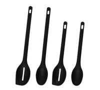 FACAIIO Silicone Spoons Set 4 Pcs - Long Handle Serving and Slotted Spoons for Salad, for Mixing, Baking - Heat Resistant, Non-Scratch, Space-Saving with Hanging Holes