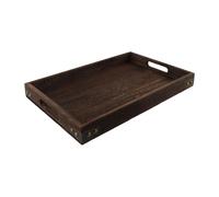 FACAIIO Solid Wood Serving Tray with Iron Corners and Hollow Handles for Tea Table, Kitchen or Dining Use, Rustic Elegant Design, S/for M/L Sizes