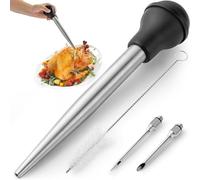 FACAIIO Stainless Steel Turkey Baster Injector with Silicone Bulb, 5.5oz Capacity, Includes Precision and Angled Needles for Cooking Poultry, Meat and Holiday Roasts, Dishwasher Safe