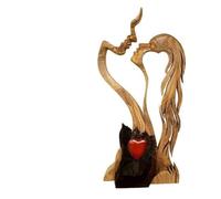 FACAIIO Wooden Couple Ornament Kissing Statue Love Art Decor for Home, Hand-Carved Solid Wood and Plastic Heart-Shaped Gift, 28x11x2.6cm