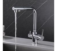 FACAITZQ 3 Way Kitchen Tap with Water Filter, Chrome Finish, Brass Material, Contemporary Style, Single Hole Installation, Pulldown Spout, 2 Handles, 360 Swivel, Pull Out Sprayer