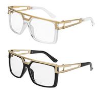 FACATH 2 Pairs 80s/90s Sunglasses Vintage DJ Rapper Hip Hop Glasses, Classic Oversized Hippie Glasses for 80s 90s Hip Hop Costume, Square Retro Gold Frame