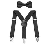 FACATH Kids Suspender & Bowtie Set: Stylish, Adjustable & Perfect for Every Special Occasion, Y-Shape Adjustable Suspenders With Bow Ties Gift Idea For Boys And Girls (Black)