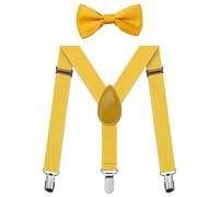 FACATH Kids Suspender & Bowtie Set: Stylish, Adjustable & Perfect for Every Special Occasion, Y-Shape Adjustable Suspenders With Bow Ties Gift Idea For Boys And Girls (Yellow)
