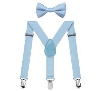 FACATH Kids Suspender & Bowtie Set: Stylish, Adjustable & Perfect for Every Special Occasion, Y-Shape Adjustable Suspenders With Bow Ties Gift Idea For Boys And Girls (Light blue)