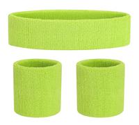 FACATH Light Green Sweatband Set (Yoga Practitioners) - Headband & Wristbands of Cotton, Spandex, Nylon - Absorbent, Comfortable, Non-slip, Stretchable, Easy to Wash - Pack of 3