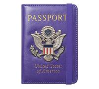 FACATH Passport Holder for Women, RFID Blocking Passport Wallet Card Slots, Passport Cover for Men/Women with Metal 3D Metal Badge, Travel Wallet Women Travel Accessories Document Organizer, Purple